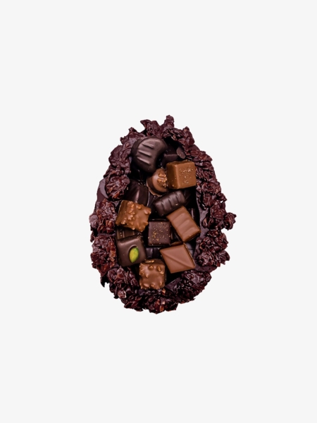 Osterei Rocher aus dunkler Schokolade von Chocolatier Thomas Müller